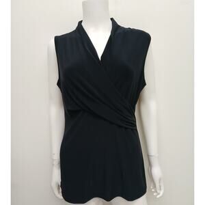 Donna Karan New York Sleeveless Faux Wrap V-Neck Blouse Top Medium Black Jersey